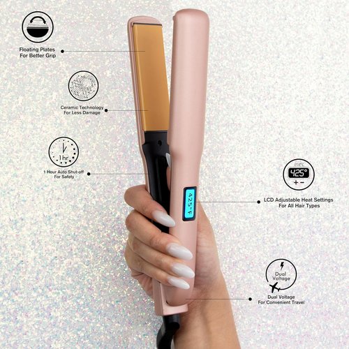 CHI Original Flat Iron Hair Straightener - Ceramic Floating Plates for Smooth Finish | 1.25" Prosecco Please