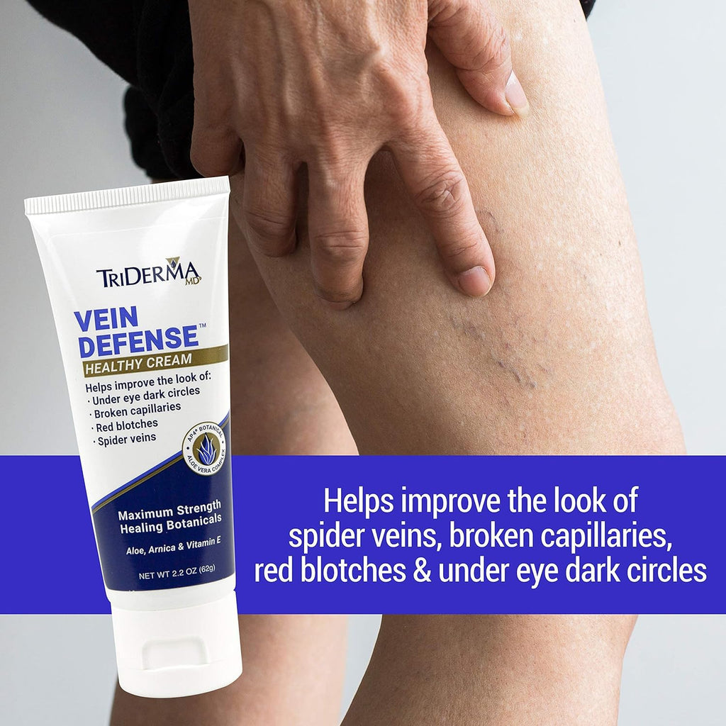 TriDerma Vein Defense Cream - 2.2 Ounces for Healthy Skin, Reduces Spider Veins & Dark Circles