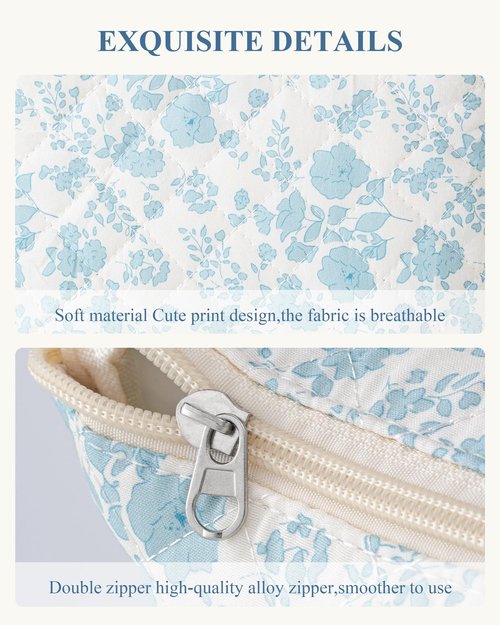 HBselect Initial Quilted Makeup Bag, Cotton Large Travel Makeup Bag, Cute Floral Coquette Make up Bag Cosmetic Bag Toiletry Bag for Women Girls L