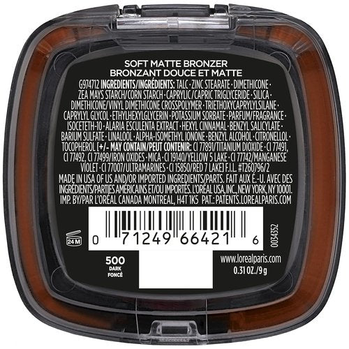L'Oreal Paris Infallible Bronzer - 24H Soft Matte Longwear, Waterproof & Sweatproof, Dark, 0.31 oz