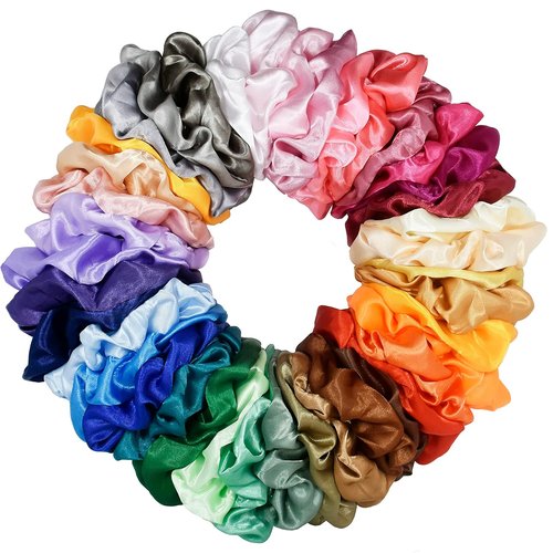 Skiennix Hair Silk Scrunchies - 40 Pcs Satin Elastic Hair Ties in Assorted Colors for Women & Girls