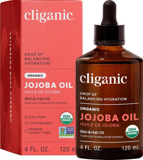 Cliganic Organic Jojoba Oil - 100% Pure Cold Pressed | Moisturizing for Face, Hair & Skin (4oz)