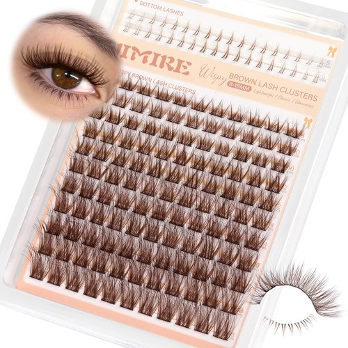 JIMIRE Brown Lash Clusters Wispy Lash Extensions Natural Eyelash Clusters with Bottom Lash Clusters 8-18MM Soft Fluffy Cluster Eyelash Extensions 161Pcs Cluster Lashes DIY at Home
