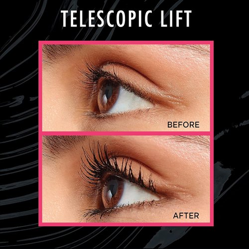 L'Oreal Paris Telescopic Lift Mascara - Lengthening & Volumizing Eye Makeup | 36HR Wear, Blackest Black, 0.33 Fl Oz