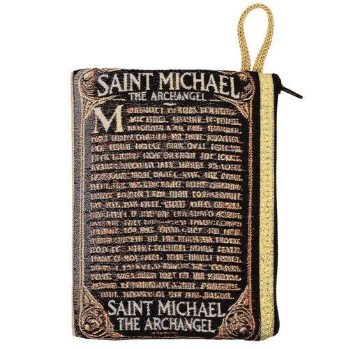 Religious Rosary Pouch with Tapestry Style Woven Art | St. Michael, Holy Family, or St. Therese | Zipper Enclosure | Catholic Gift for First Holy Communion or Confirmation (St. Michael)