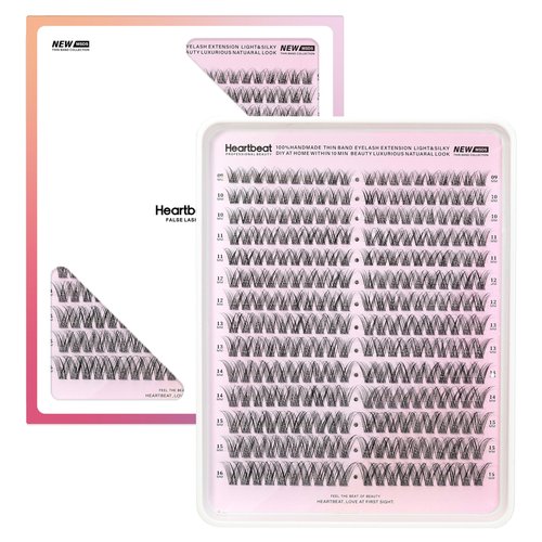 Heartbeat Wispy Lash Clusters with Spikes Thin Invisible Band Eyelash Extension Natural Clear Band Individual Lashes Soft Wispy 9mm-16mm Mixed Length Reusable DIY False Eyelashes (U5)