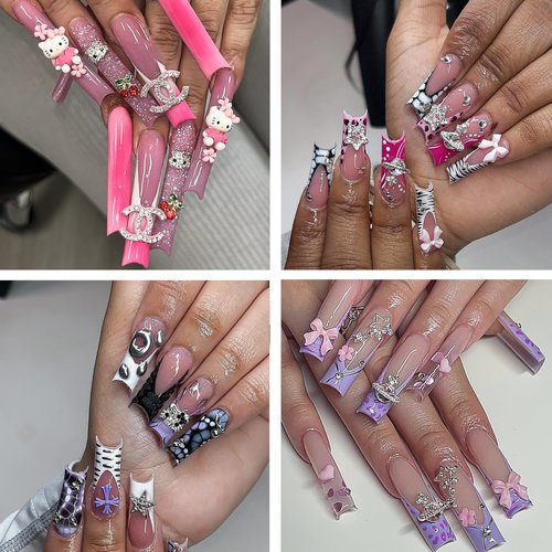 112 PCS Nail Charms Bulk Set for Kawaii Kitty Charms Bling Cute Cross Star Charms Nail Charms and Gems 3D Silver Y2K Nail Gems with Rhinestones Nail Art Accessories