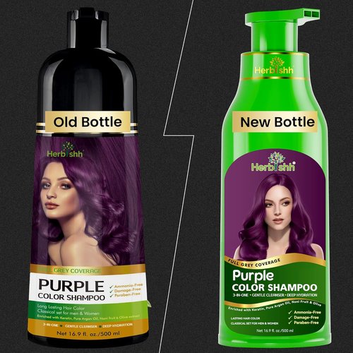 Herbishh Magic Hair Dye Shampoo - Ammonia-Free Color Treatment for Gray Hair - 500ml | Long-Lasting Purple