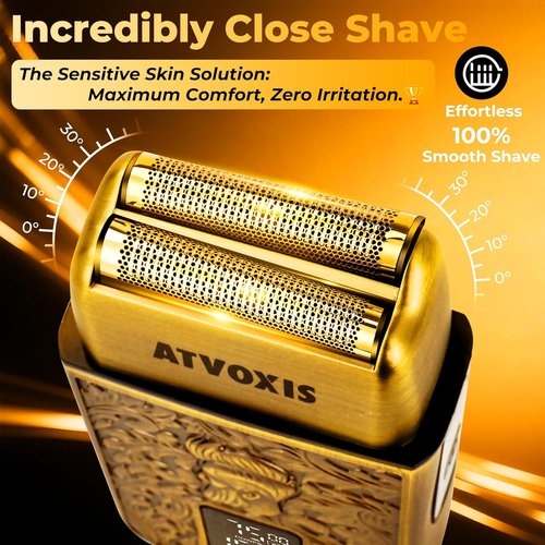 Skiennix All-Metal Foil Shaver - 3-Speed Close Shave with USB-C Fast Charging | Bronze Travel Case Included