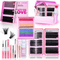Lash Clusters Kit Bulk 3D Effect Eyelash Clusters Kit Cat Eye Lashes Cluster Eyelash Extensions Pack Colored Lashes Cluster Pestañas Postizas Naturales+Bond&Seal,Remover,Tweezers,Cleanser(Lash Kit-7)