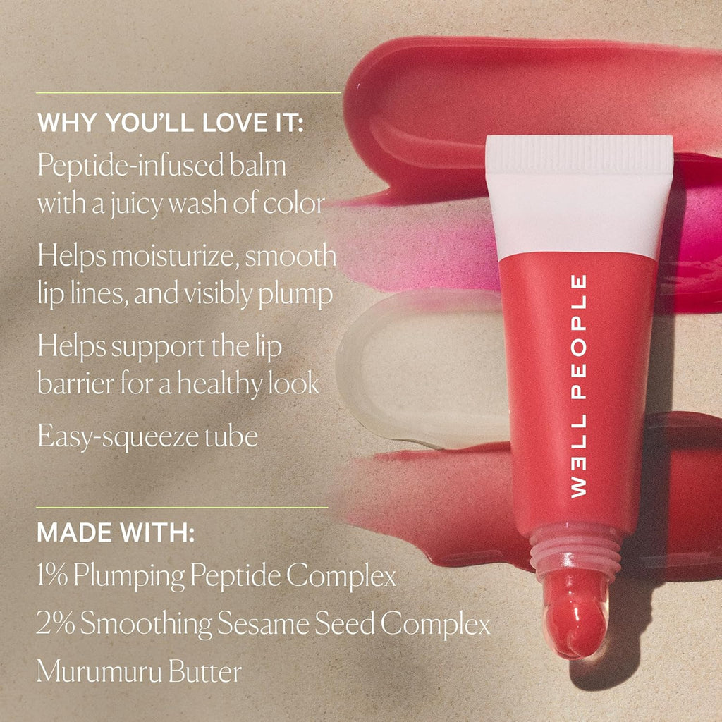 Well People Poutlove Peptide Lip Balm - Hydrating Tinted Treatment with Murumuru Butter & Sesame Seed, Coconut