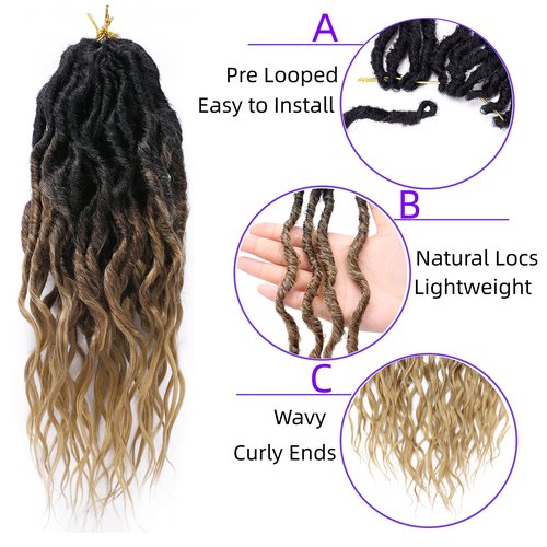 6 Packs Faux Locs Crochet Hair 24 Inch Soft Locs Crochet Braid Pre Looped Goddess Locs Crochet Hair for Women Queen Locs Crochet Braids with Curly Ends Synthetic Braiding Hair Extensions
