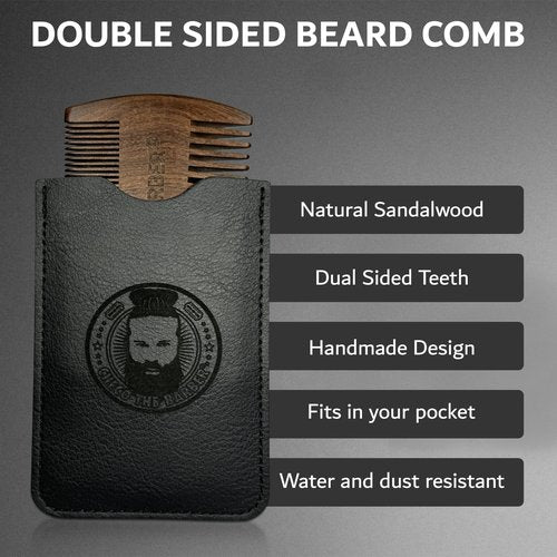 Sandalwood Beard Comb for Men – Pocket-Size Anti-Static Wooden Grooming Comb with Protective Case – For Beard, Mustache & Hair