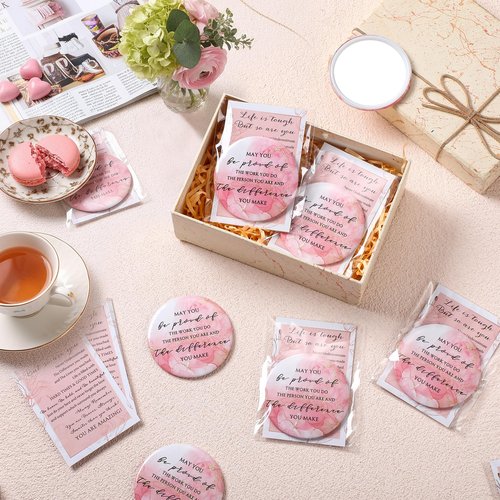 Cinnvoice 25 Sets Pink Inspirational Mini Compact Mirror Bulk for Women Small Portable Round Purse Mirrors Employee Appreciation Gift for Graduation Party Favors Coworker Nurse (May You)