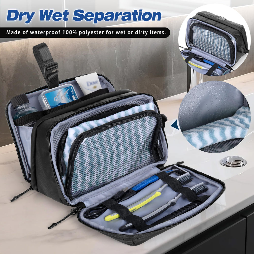 Yarwo Travel Toiletry Bag for Men, Hanging Dopp Kit Shaving Storage Case, Water-resistant Toiletry Organizer Hygiene Bag for Toiletries, Skincare, Razor, Makeup, Shower Essentials, Xmas Gift for Men