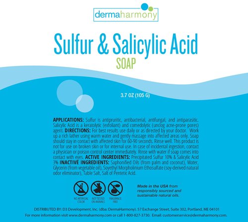 DermaHarmony 10% Sulfur and 3% Salicylic Acid Bar Soap 3.7 oz (2 Bars)