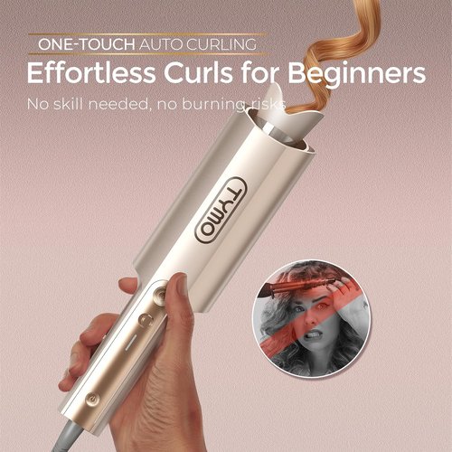 TYMO CurlPro Plus Automatic Curling Iron - Long Barrel Ceramic Curler for Women, Anti-Scald, Gold, 1.5 Inch