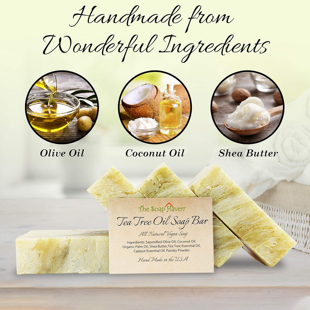 Tea Tree Soap Bar - 4 Natural Tea Tree Oil Bars for Face, Hands & Body | Fights Blemishes & Odor - 4.5 oz Each