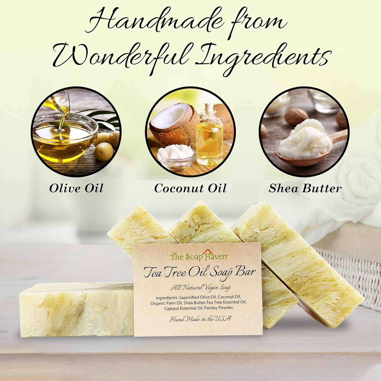 Tea Tree Soap Bar - 4 Natural Tea Tree Oil Bars for Face, Hands & Body | Fights Blemishes & Odor - 4.5 oz Each