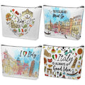 Kacctyen 4 Pack Italy Travel Gifts Cosmetic Bag for Women City Theme Makeup Bag with Zipper Italian Souvenir Gifts for Italy Lovers Travellers Women Girls