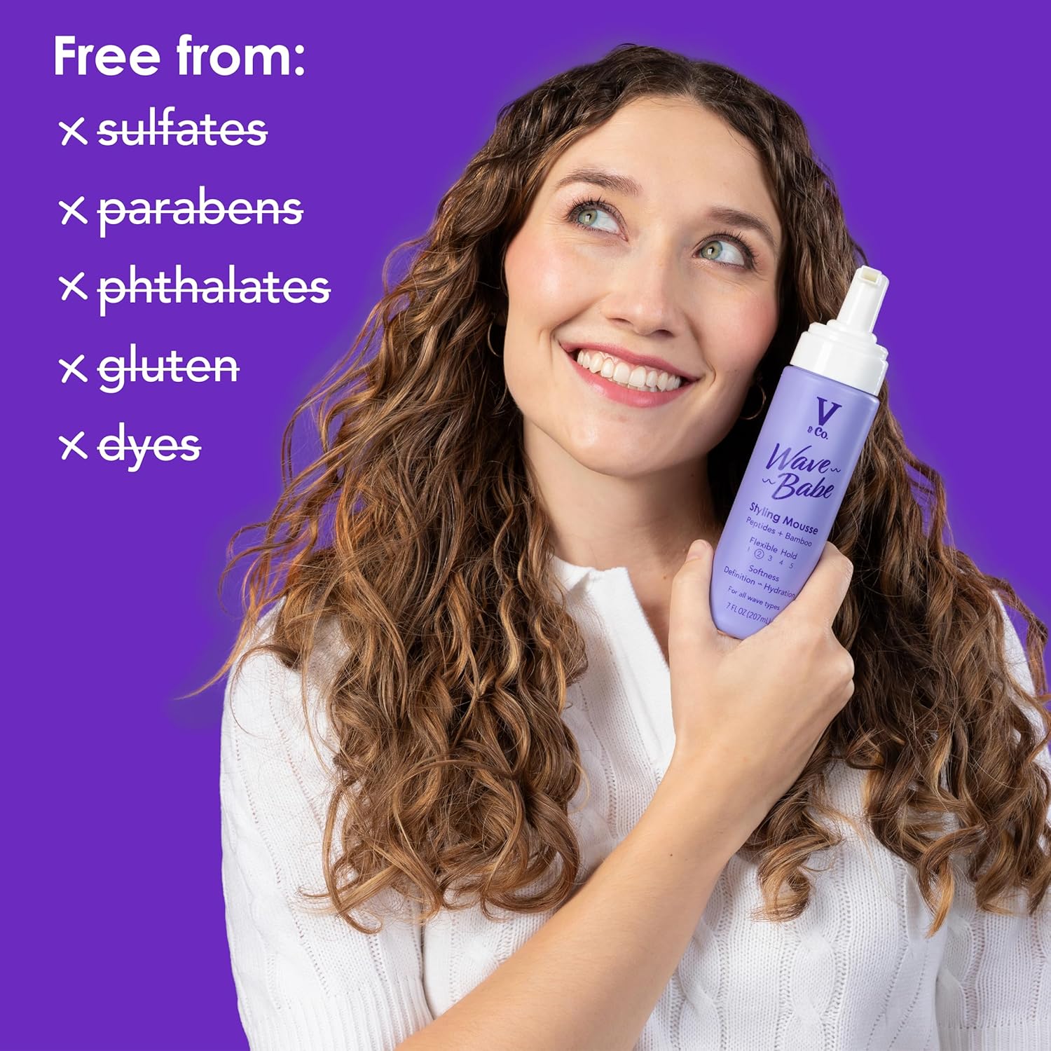 V&Co. Beauty Wave Babe Styling Mousse - Lightweight Hold for Effortless Waves | 8 oz