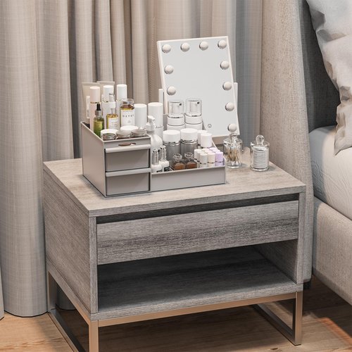 DancesCat Grey&2 Drawers Makeup Organizer Countertop, Vanity Organizer with 7 Compartments and 2 Drawers for Cosmetics, Skincare, Brushes, Perfume, Bathroom Counter Organizer