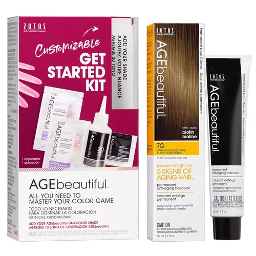 AGE Beautiful Permanent Hair Color Dye Set - 100% Gray Coverage & Anti-Aging Formula | Biotin Enriched for Thicker, Healthier Hair