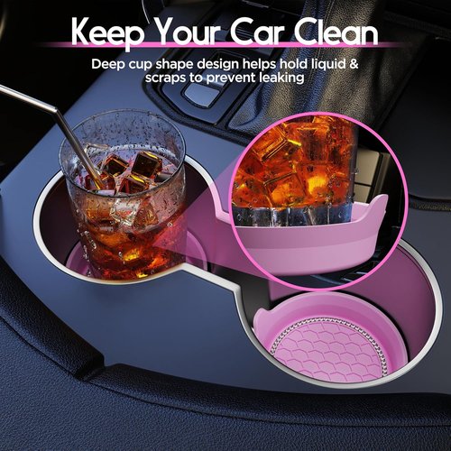 Amooca Car Cup Coaster - Universal Non-Slip Holders with Bling Crystal Rhinestones | 4 Pack Pink
