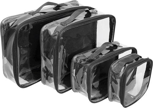 Skiennix Clear Packing Cubes - Set of 4 Premium PVC Storage Bags for 7-10 Days of Clothes