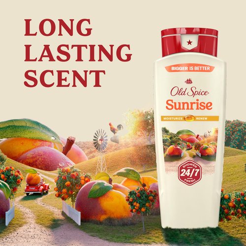 Old Spice Cleansing Body Wash for Men, 24/7 Shower Fresh with Lasting Scent, Moisturize & Renew, Gentle on Skin, Vitamin B3, Sunrise with Peach + Mandarin Peel Scent, 18 oz