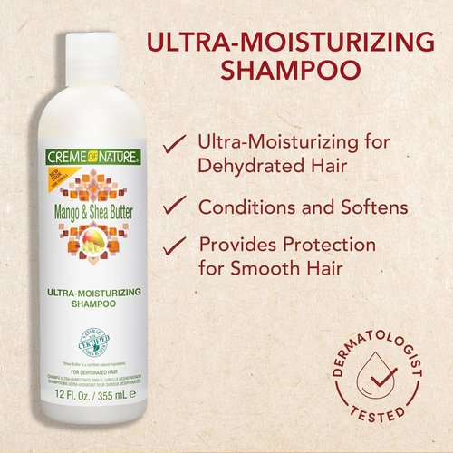 Creme of Nature Mango & Shea Butter Shampoo - Ultra-Moisturizing Cleanser for Curly Hair | 12 oz