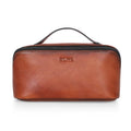 BILIYA Hand Rubbed Genuine Leather Makeup Bag Vintage Brown Cowhide Cosmetic Case with Handle Handmade Travel Organizer for Women