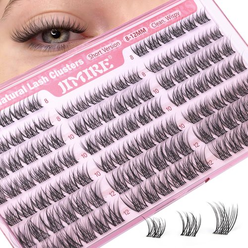 Natural Lash Clusters 8-12MM Short Eyelash Clusters Wispy Lashes Clusters with Clear Band C-Curly Cluster Eyelash Extensions 120Pcs DIY Lash Extensions at Home by JIMIRE