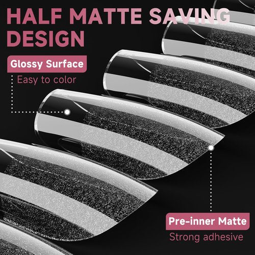 UNA GELLA Medium Square Gel Nail Tips Half Matte 312pcs Medium Square Gel Nails Full Cover False Acrylic Nails Tips for Press On Nails DIY Art Salon Nail Extensions, 12 Sizes
