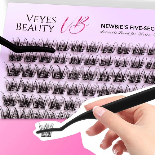 VEYESBEAUTY Lash Clusters Kit Individual Eyelash Extensions Thin & Invisible Band DIY False Eyelashes Newbie's Five-Second Series Wispy Lash Tray, LuxeBold KIT with Bond&Seal Remover Applicator
