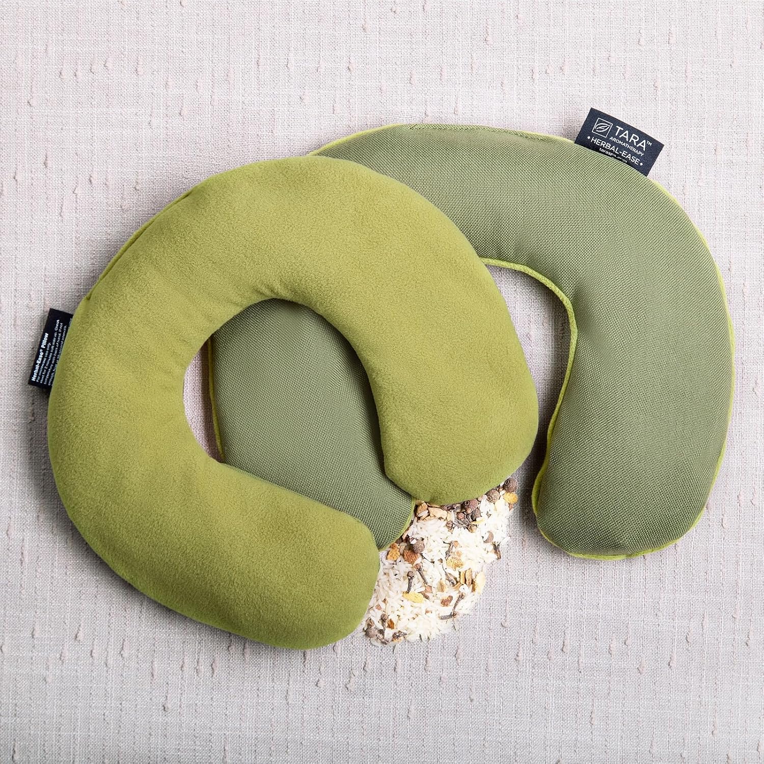 TARA Spa Therapy Aromatherapy Pillow Gift Set - Herbal-Ease Neck & Silk Eye Pillow in Green Olive