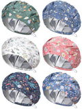 Floraltop 6 Pcs Satin Lined Scrub Caps Women Nurse Surgical Hat with Buttons Ponytail Working Adjustable Pouch Tie Back(Classic Style)