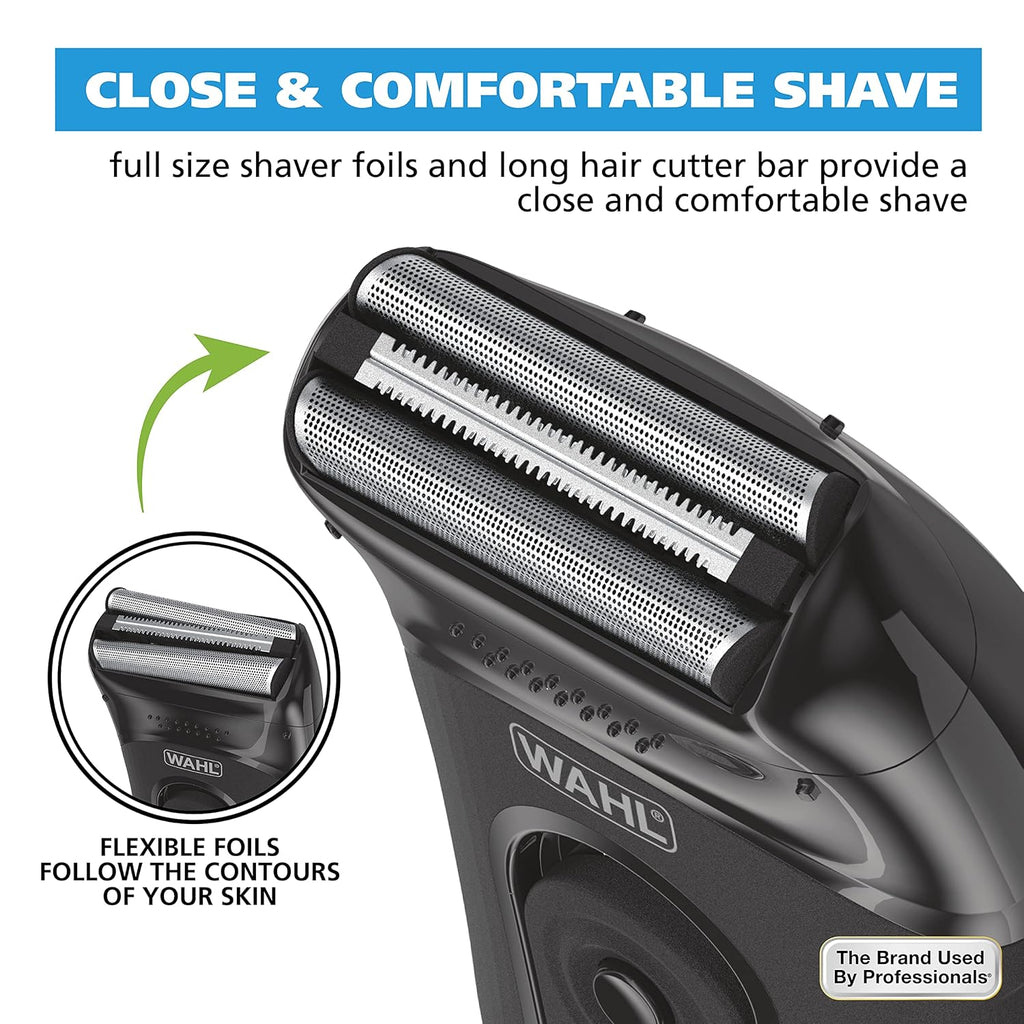Wahl Compact Rechargeable Lithium Ion Shaver Kit - Hygienic Rinseable Foils & Dual Flexible Contours
