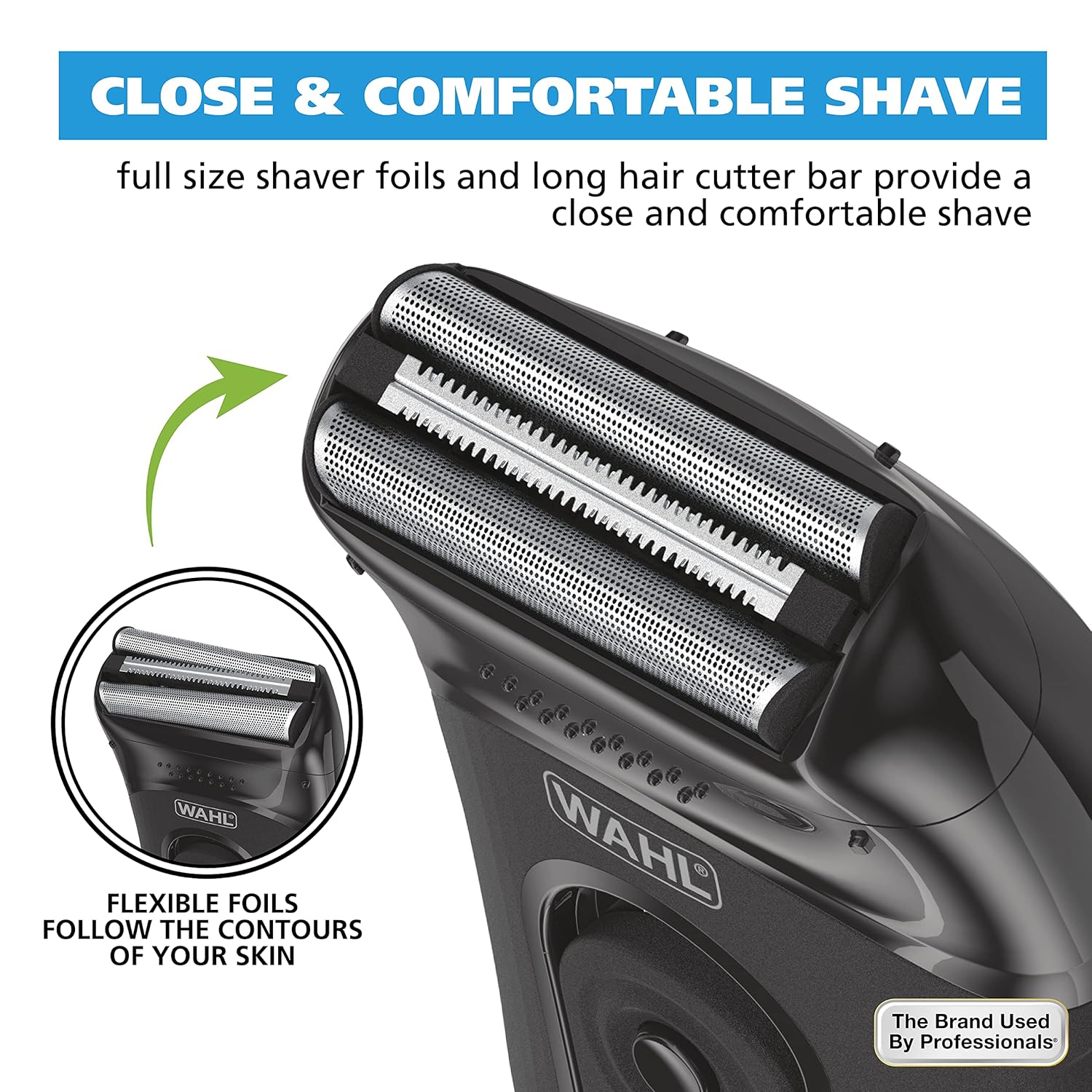 Wahl Compact Rechargeable Lithium Ion Shaver Kit - Hygienic Rinseable Foils & Dual Flexible Contours