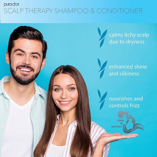 PURA D'OR Scalp Therapy Shampoo & Conditioner Set - Hydrate & Nourish Dry, Itchy Scalp | 16oz x 2, All Hair Types