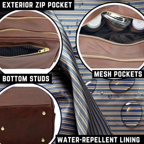 VI PRESTIGE Travel Toiletry Bag For Men, Premium PU Leather, Metal Zippers and Bottom Studs, Travel Essentials For Men, Waterproof Toiletry Bag, With Velvet Dust Bag, Men Birthday Gifts/DARK BROWN