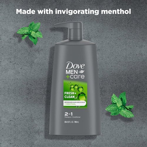 DOVE MEN + CARE 2-in-1 Shampoo and Conditioner - Fresh & Clean Formula, 25.4 oz | Nourishes & Strengthens Hair