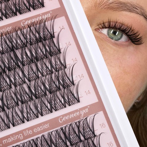 Medium Lash Clusters Short Wispy C Curl Eyelash Clusters 12-16MM Individual Eyelashes Natural Cluster Eyelash Extensions Natural Looking Cluster Lashes by Geeneiya (C Curl,12-14-16)