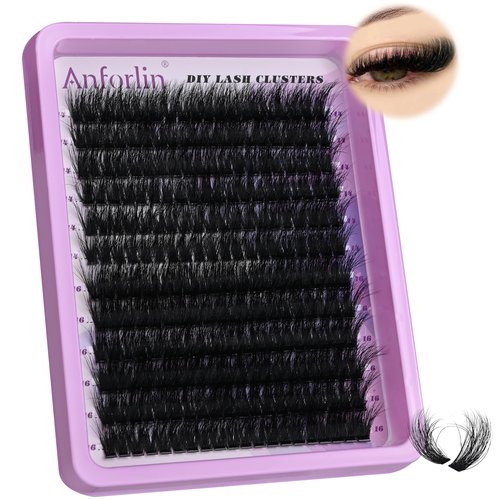 Lash Clusters 14-16mm Cluster Lashes Eyelash Extension 100D Thick Volume Eyelash Clusters 240 pcs D Curly Individual Lashes Wispy Lash Extension Supplement Pack DIY at Home by Anforlin