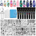 Biutee Nail Stamper Kit 15pcs Nail Art Stamp Plate 8pcs Stamp Gel Polish 1pcs Nail Stamper Scraper Set with Storage Bag, Nail Stamp Template Kit Valentine's Day Flower Lace Animal Star Design