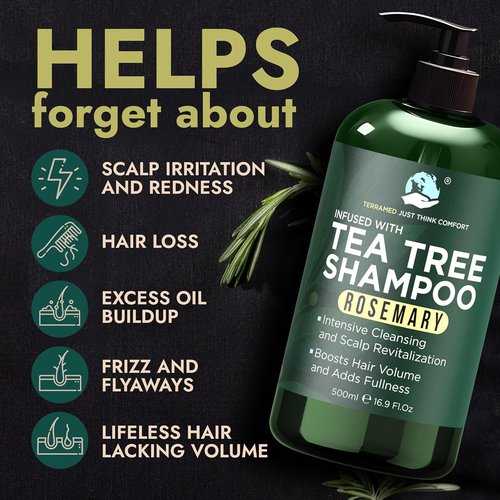 Rosemary Shampoo and Conditioner Set - Tea Tree & Rosemary Oils for Scalp Relief | Sulfate-Free, Soothes Dry Scalp + Free Scalp Brush | 16.9 fl oz