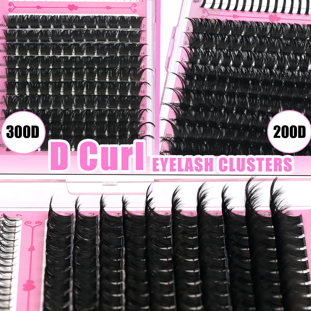 YIDUO Lash Clusters Kit 200D+300D+Spikes+Bottom Cluster Lashes Extensions Kit with Lash Bond and Seal |Tweezers |Removers |Eyebrow Brush (200D+300D-10-18MIX Thick Kit)