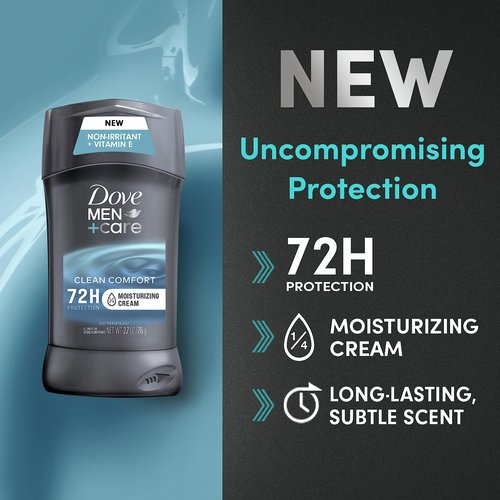 Dove Men+Care Antiperspirant Deodorant Stick 4 Count Clean Comfort 72-Hour Sweat & Odor Protection Antiperspirant for Men With 1/4 Moisturizing Cream 2.7 oz