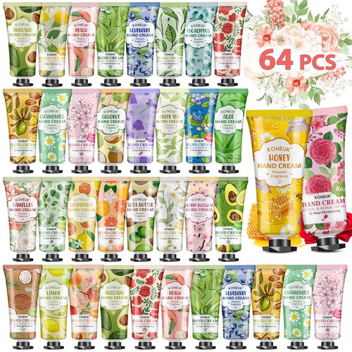 KONEUK 64 Pack Moisturizing Hand Cream Set, Easter Basket Stuffers, Bulk Hand Lotion Travel Size for Dry Cracked Hands, Mini Hand Cream for Mom Gifts, Gifts for Mom, Thank You Gifts