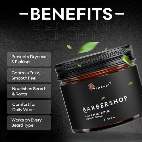 BAHAWAT Hair & Beard Butter for Men - Leave-In Conditioner with Barbershop Scent - Strengthens & Softens | Organic Ingredients - 2 oz.